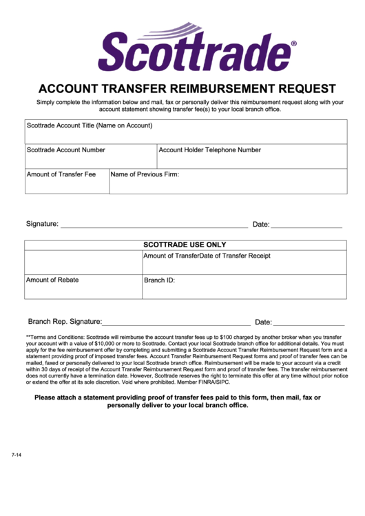 Fillable Account Transfer Reimbursement Request Form Printable pdf