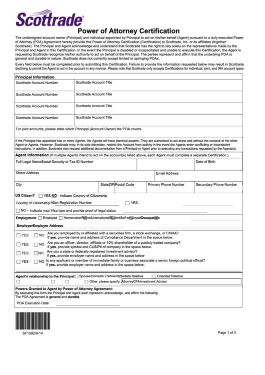 Fillable Power Of Attorney Certification Form printable pdf download