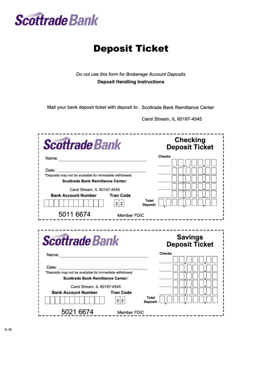 Fillable Bank Deposit Tickets Form Printable pdf
