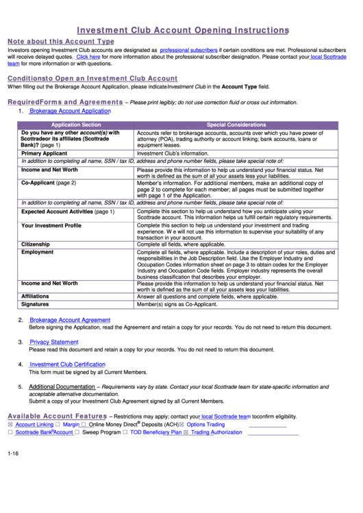 Investment Club Account Opening Instructions Printable pdf