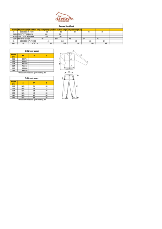 Gappay Clothing Size Chart Printable pdf