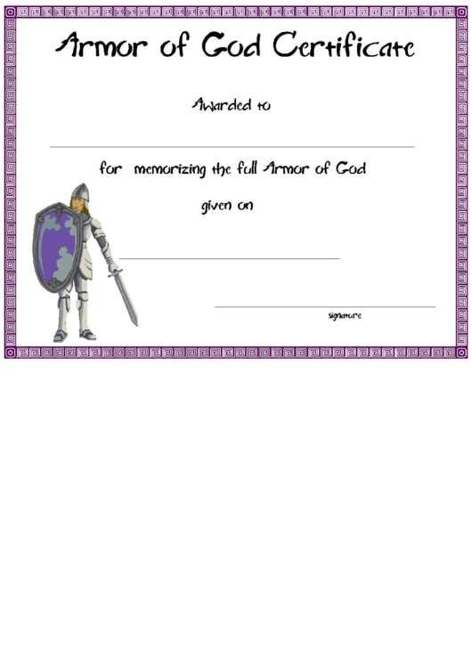 Armor Of God Certificate Printable pdf