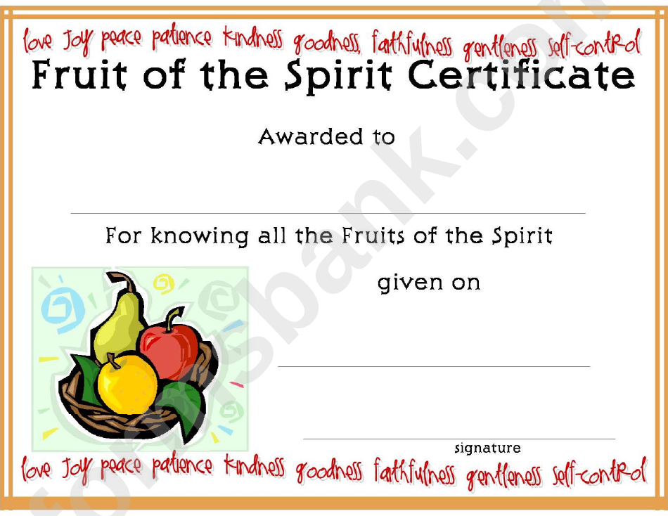 Fruit Of The Spirit Certificate