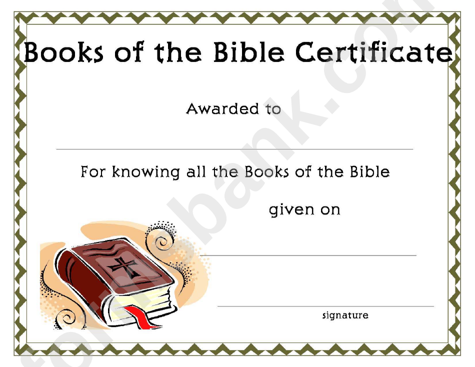 Books Of The Bible Certificate