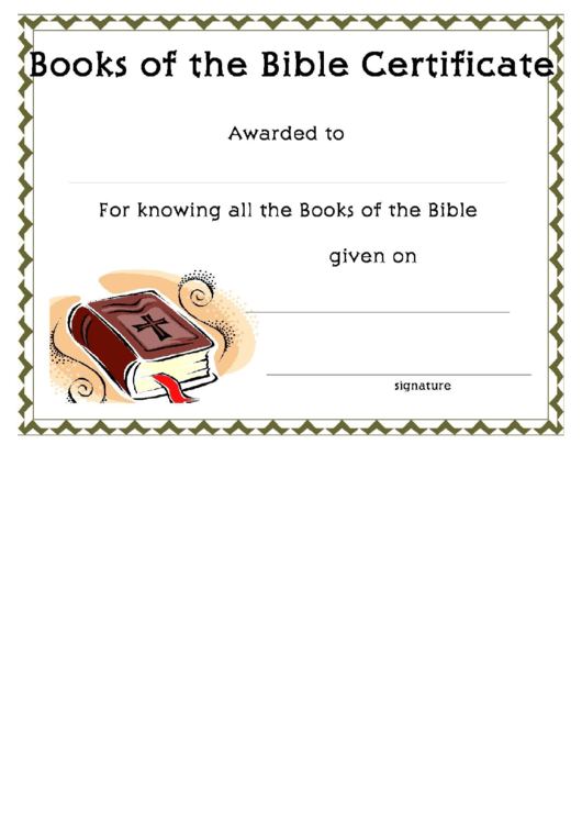 Books Of The Bible Certificate Printable pdf