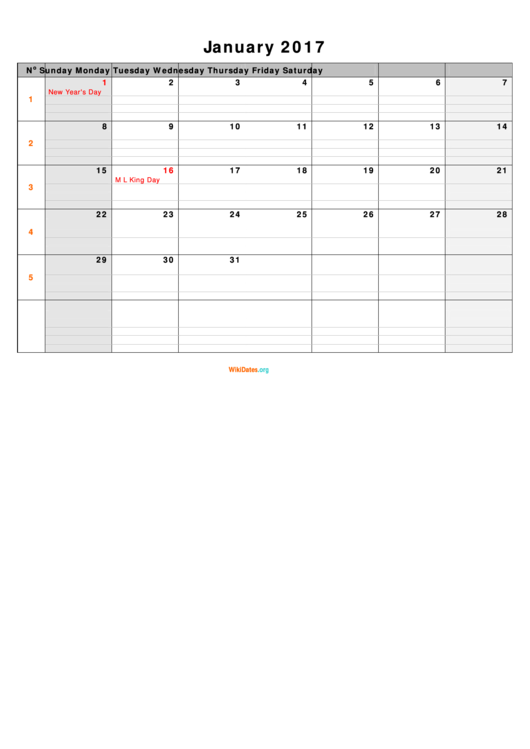 2017 Calendar Template Printable pdf
