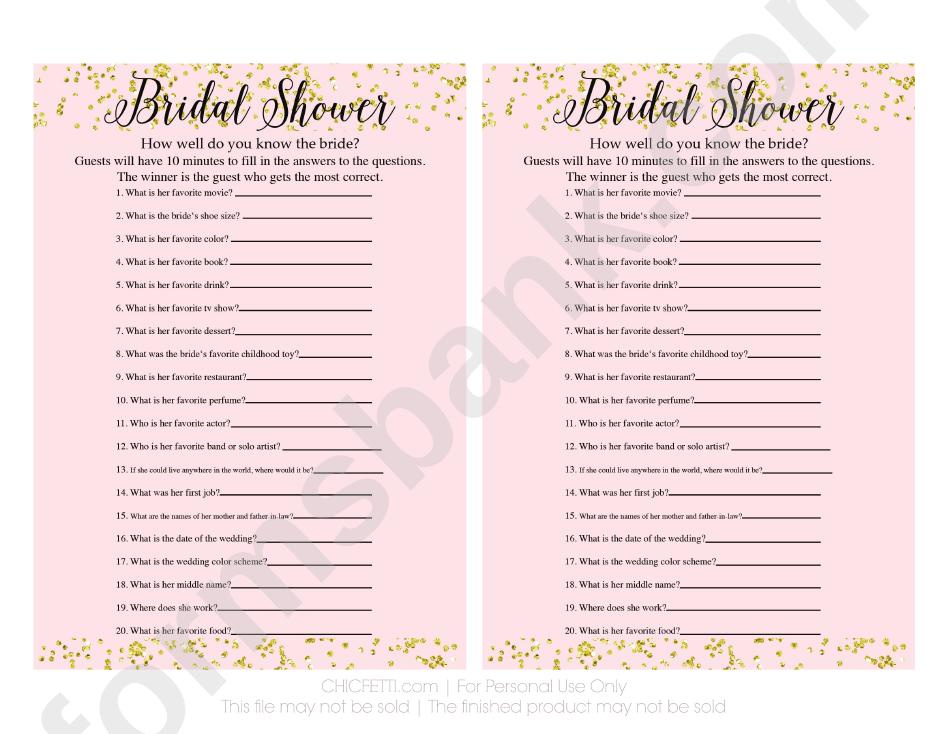 Bridal Shower Game - How Well Do You Know The Bride