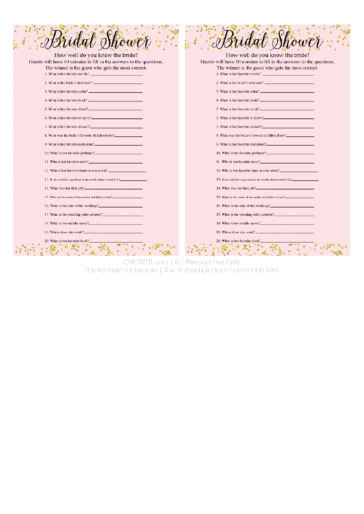 Bridal Shower Game - How Well Do You Know The Bride Printable pdf