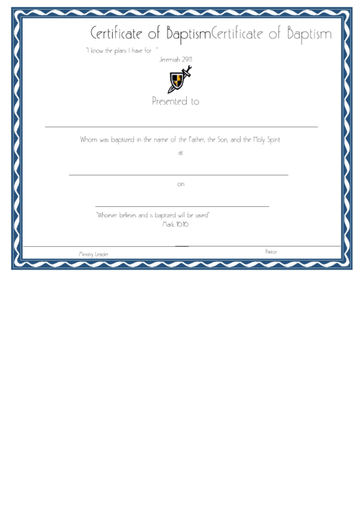 Certificate Of Baptism Template - Wave Blue Border Printable pdf