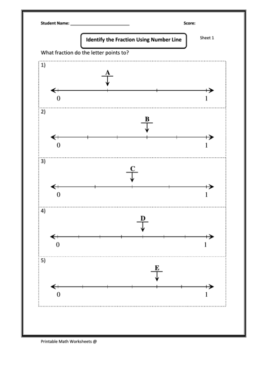 Identifying The Fraction Using A Number Line Worksheet Printable pdf