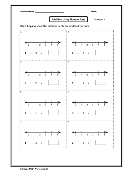 Addition Using Number Line Sheet Printable pdf