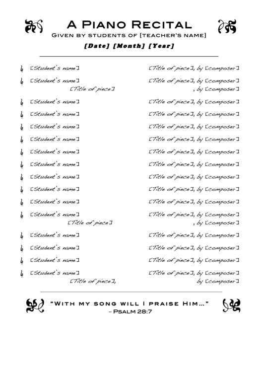 A Piano Recital Printable pdf