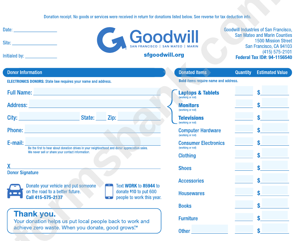 Free Goodwill Donation Receipt Template Pdf Eforms Goodwill Fill Online Printable Fillable