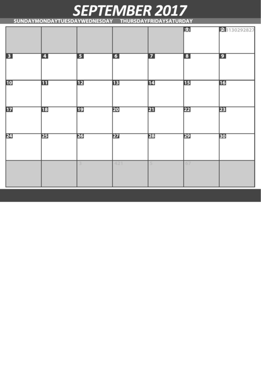 Blank September Calendar Template Printable pdf