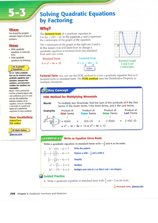 Solving Quadratic Equations Printable pdf