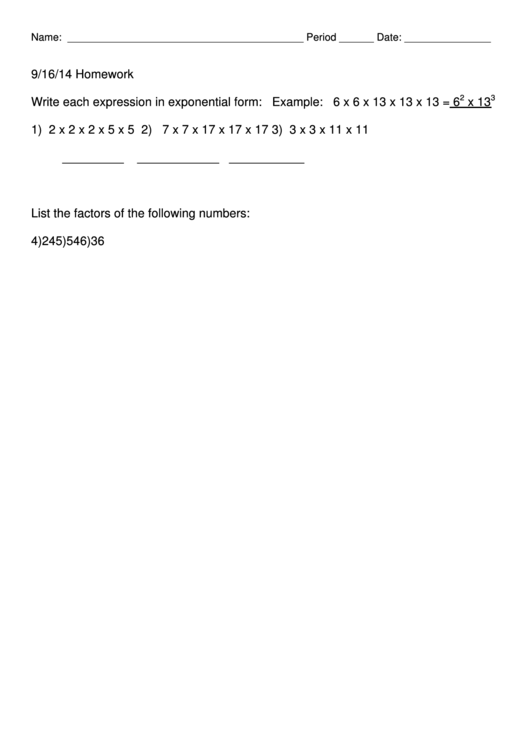 Exponential Form Worksheet Printable pdf