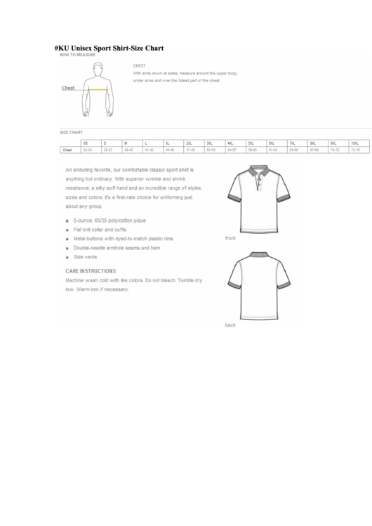 Ku Unisex Sport Shirt-Size Chart Printable pdf