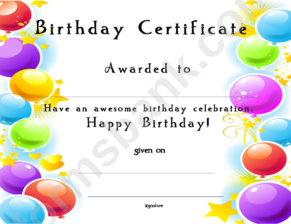 Birthday Certificate Printable Pdf Download