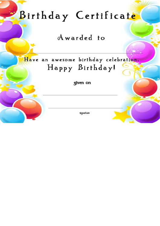 Birthday Certificate Printable Pdf Download