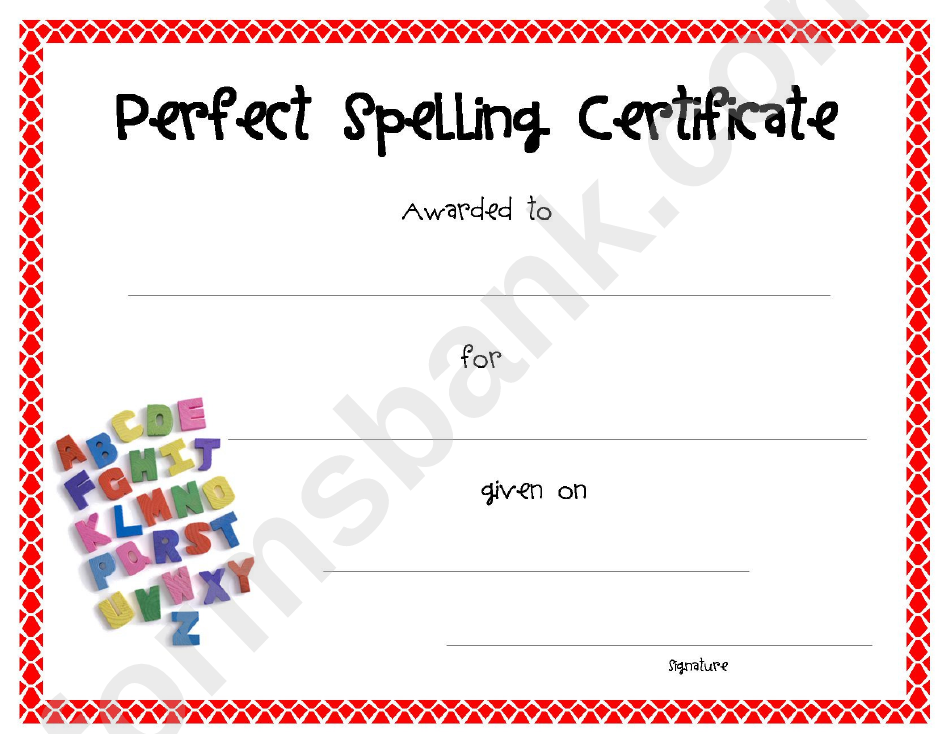 Perfect Spelling Certificate Template