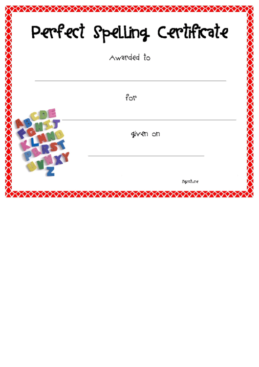 Perfect Spelling Certificate Template Printable pdf