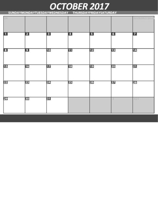 Blank October 2017 Calendar Template Printable pdf