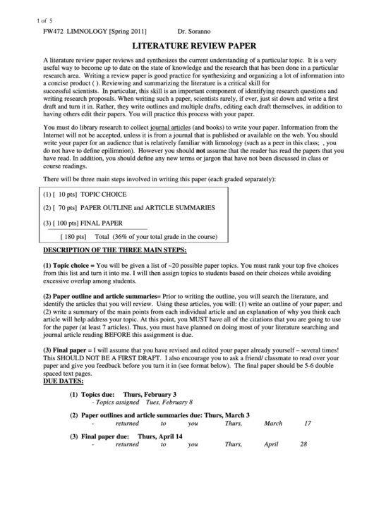 Literature Review Paper Outline Template