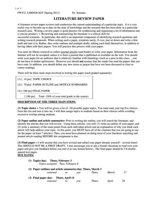 Literature Review Paper Outline Template Printable pdf