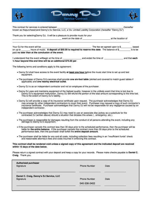 Denny Dj Service Contract Printable pdf