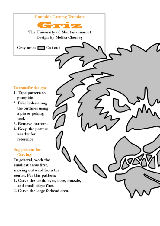 Griz Pumpkin Carving Template Printable pdf
