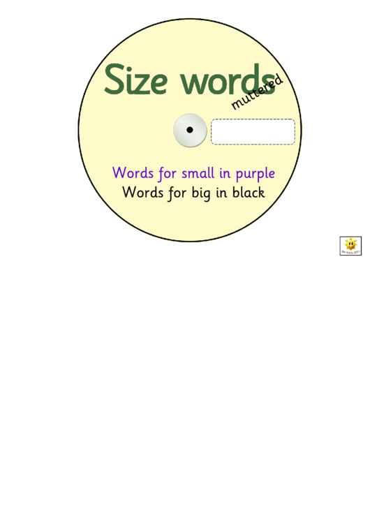 Yellow Size Words Worksheet Printable pdf
