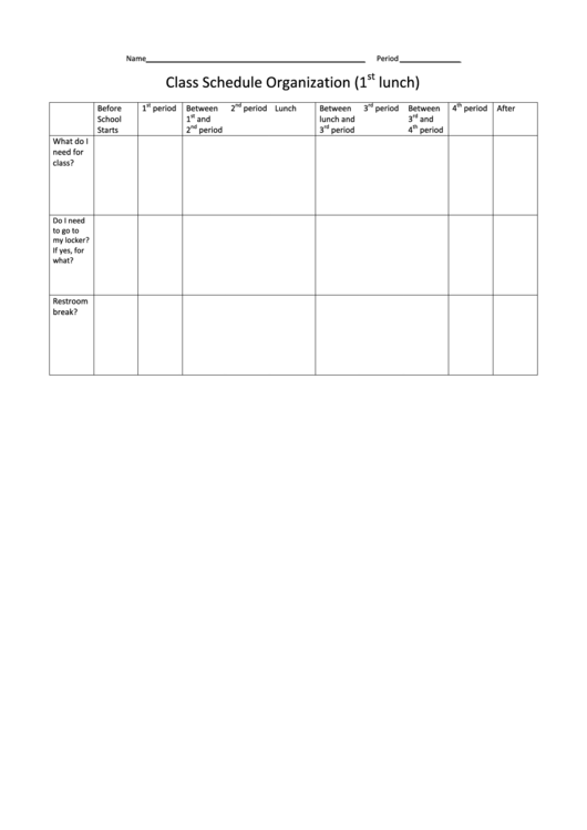 Classroom Schedule Organization Chart Printable pdf