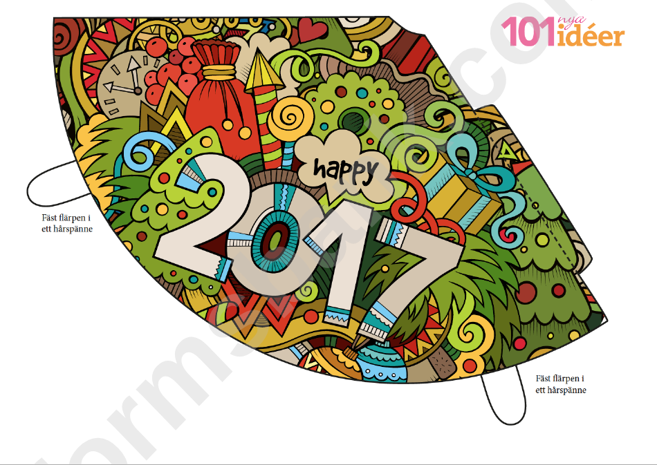Multicolor Happy New Year 2017 Party Hat Template