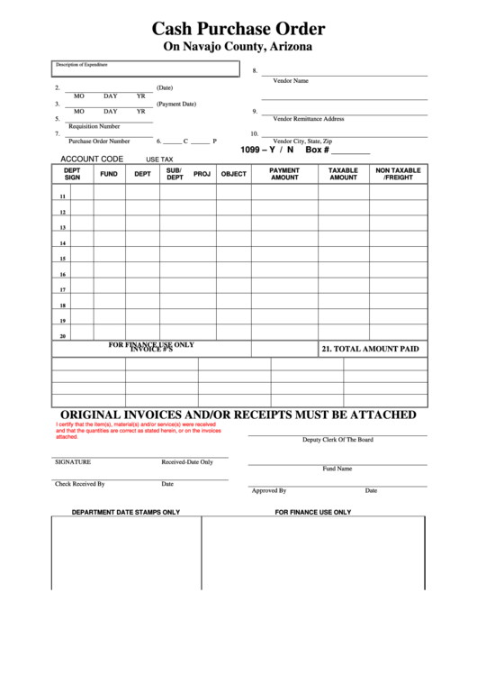 Cash Purchase Order Printable pdf