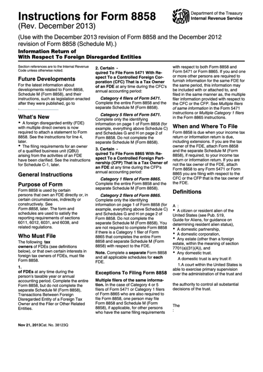 Instructions For Form 8858 (Rev. 2013) Printable pdf