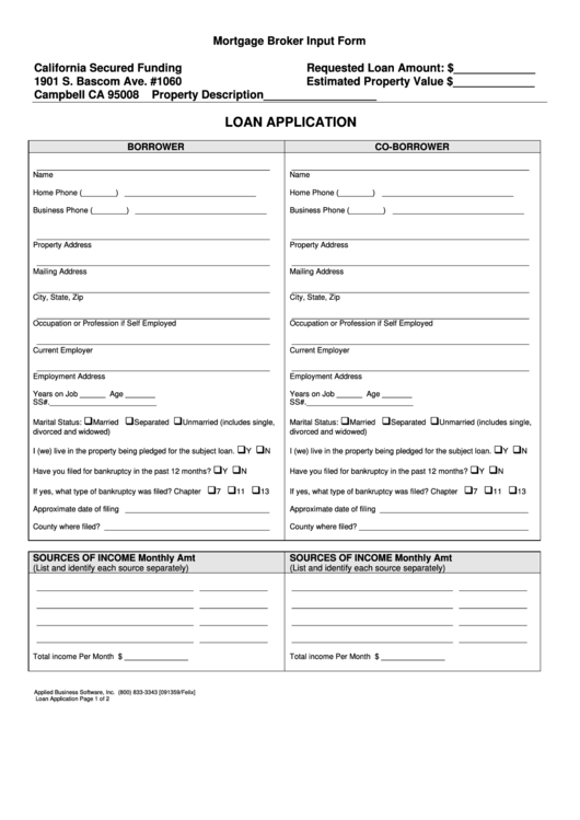 Loan Application Printable pdf
