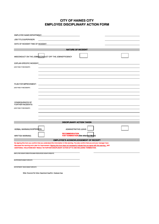 Fillable Employee Disciplinary Action Form Printable pdf