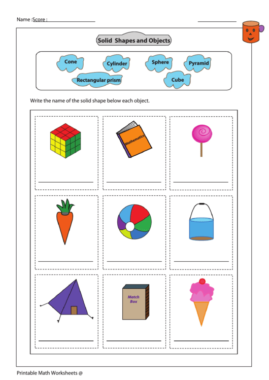 Solid Shapes And Objects Worksheet Printable pdf