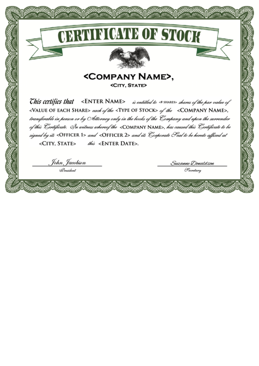 Fillable Stock Certificate Template Printable pdf