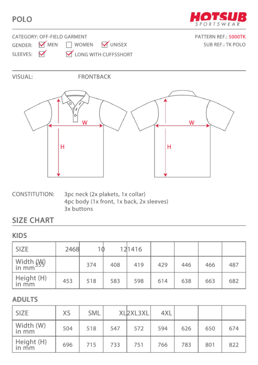 Hotsub Polo Size Chart printable pdf download