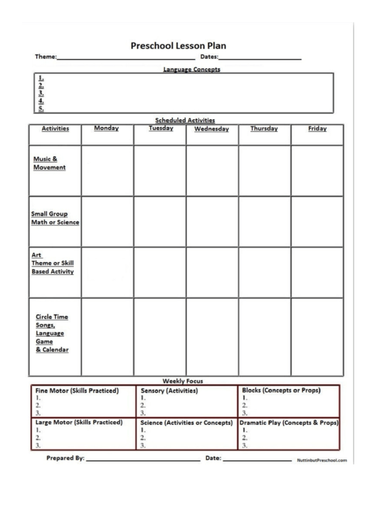 Preschool Lesson Plan Printable pdf