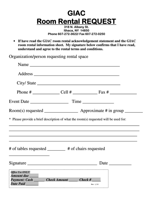 Room Rental Request Form Printable pdf