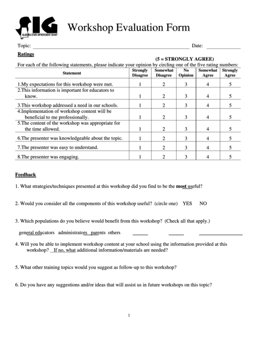 Workshop Evaluation Form Printable pdf