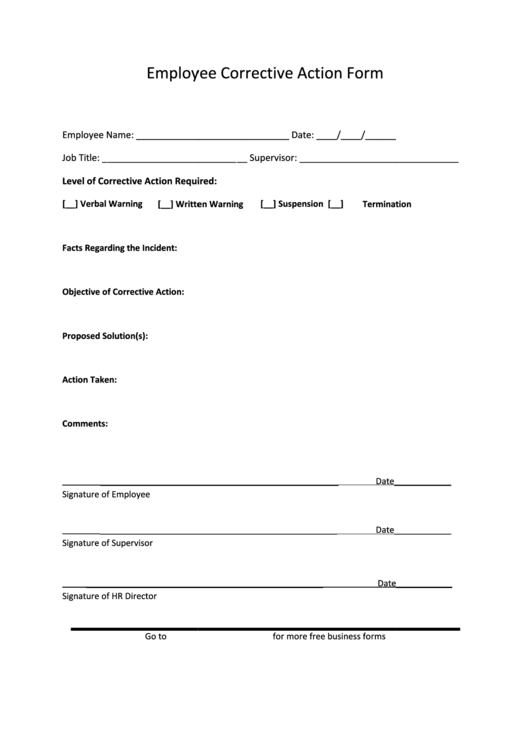 Employee Corrective Action Form Printable pdf