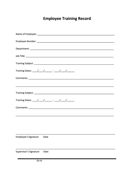 Employee Training Record Form Printable pdf