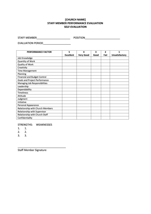 Church Employee Performance Evaluation Printable pdf
