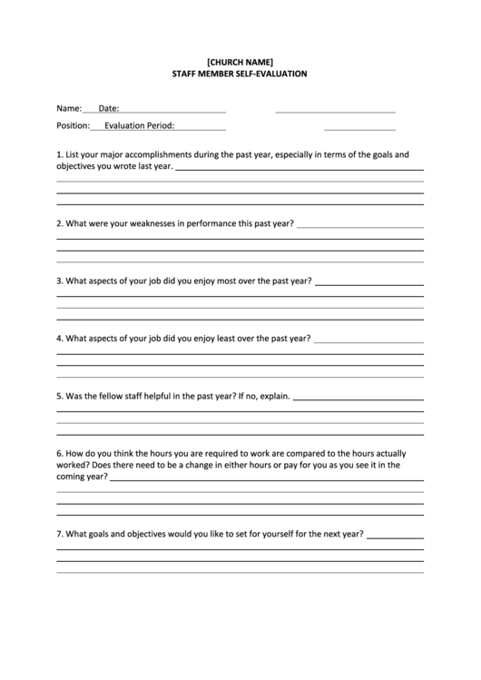Church Employee Evaluation printable pdf download