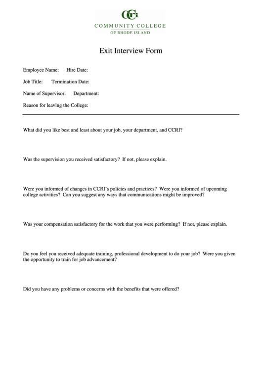 Fillable Exit Interview Form Printable pdf
