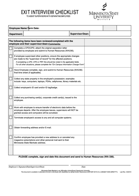 Exit Interview Checklist Printable pdf