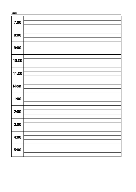 Blank Hourly Planner Template